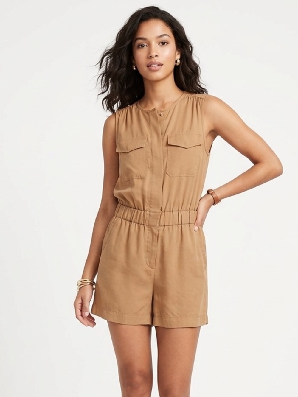 Banana Republic Factory Tan Sleeveless Utility Romper New Size XS Workwear Boho
